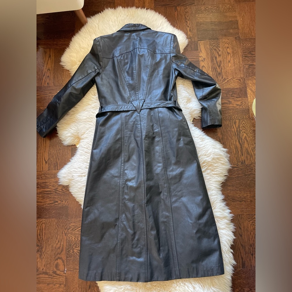 Vintage 80s leather duster trench coat Split Ends Ltd. Black coat jacket - Picture 8 of 13
